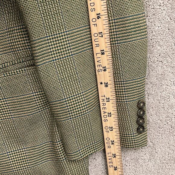 Michaels Blazer Men 46 Tan Green Glen Plaid Bespoke Wool‎ Classic Jacket USA VTG - Picture 8 of 11